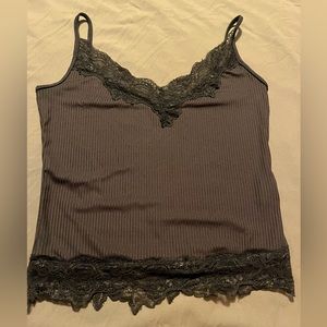 Brown v-neck cami tank top with lace